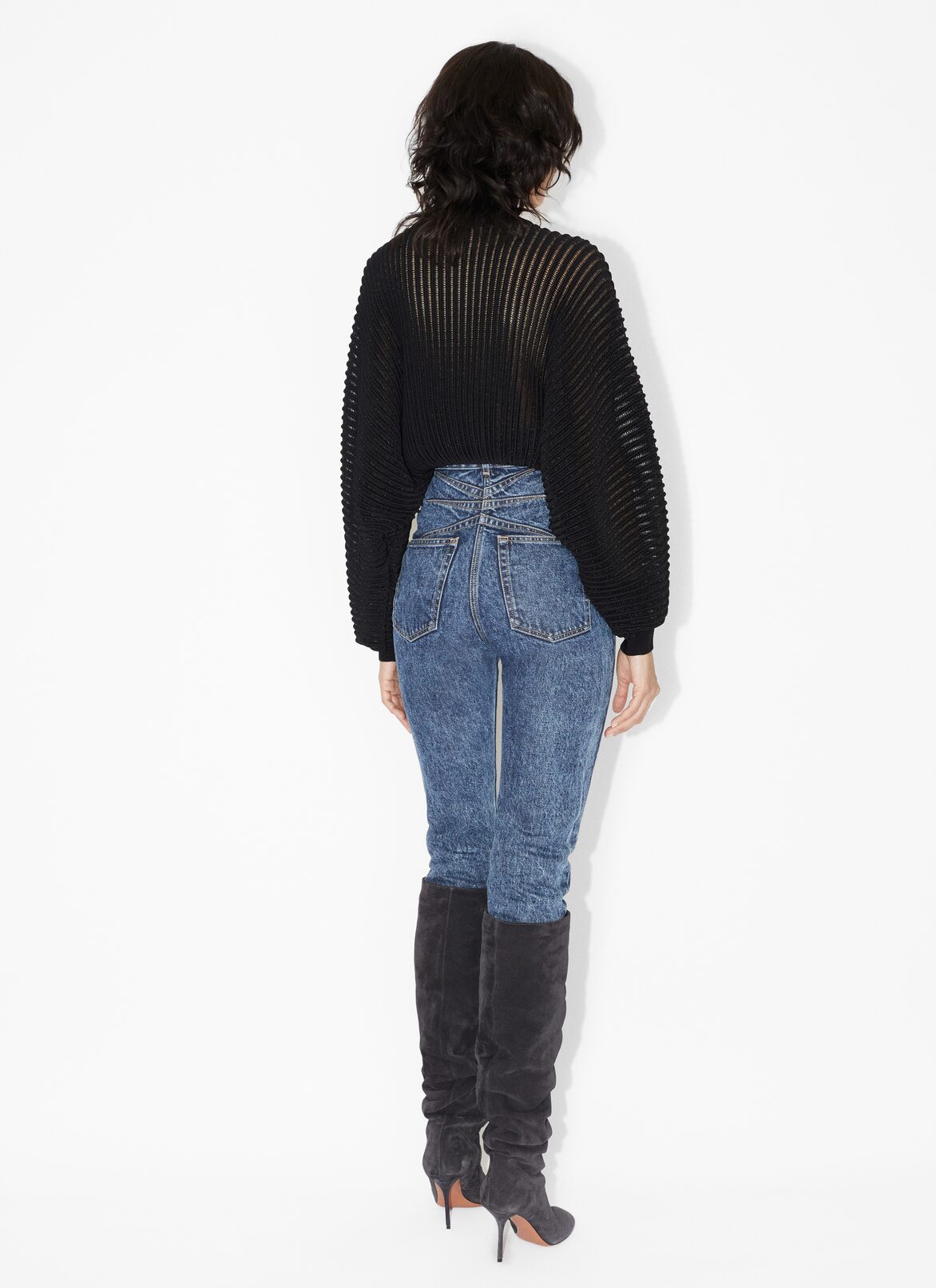 Ribbed lurex jumper  ALAÏA BLACK RIBBED LUREX JUMPER